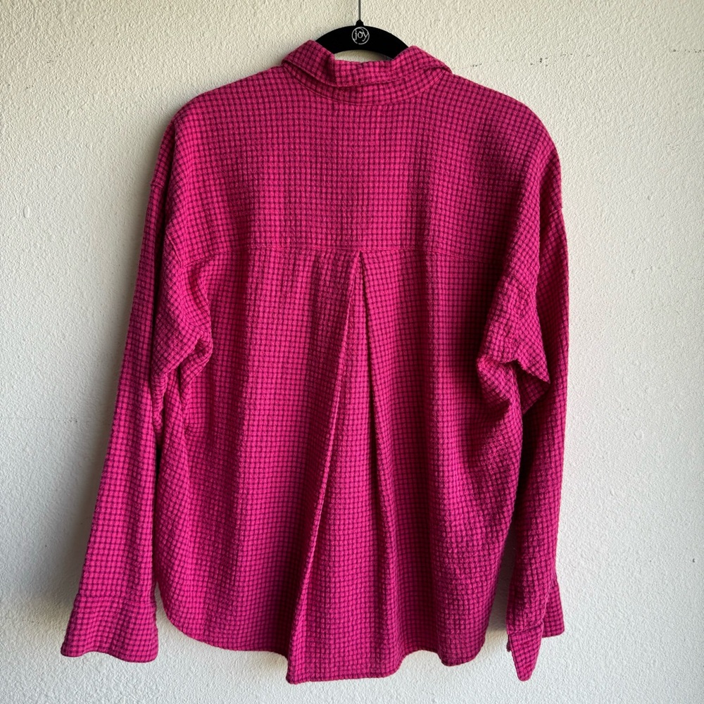 Xirena Fuchsia Pink Check Button Front Long Sleev… - image 4